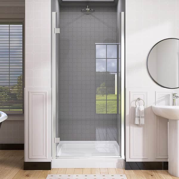 NTQ 34 in. W x 72 in. H Frameless Pivot Swing Shower Door in Chrome Finish with 1/4 in. Clear Glass Left Hinged with Handle