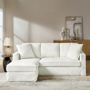 Solanna Modern White L-Shaped Polyester 85 in. Slipcovered Sofa with Interchangeable Chaise Lounge and Square Arm