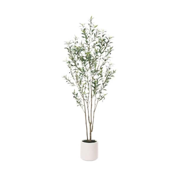 7 ft. Large Artificial Olive Tree in Pot with Multi-Trunk Realistic ...
