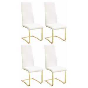 Montclair White and Rustic Brass Faux Leather High Back Side Chairs Set of 4