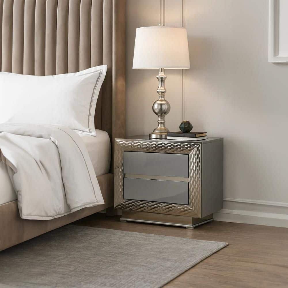 Vino Gray and Silver 2-Drawer 16 in. W Nightstand price history on PriceWatchPro