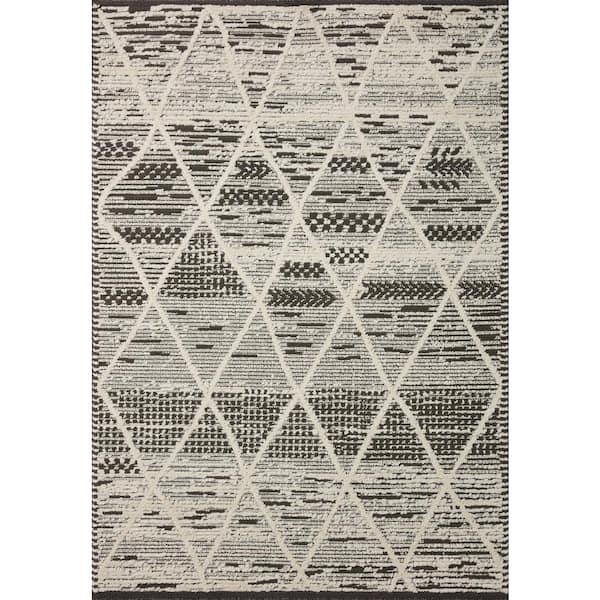 LOLOI II Fabian Charcoal/Ivory 2'-7" x 10' Geometric Moroccan Runner Area Rug