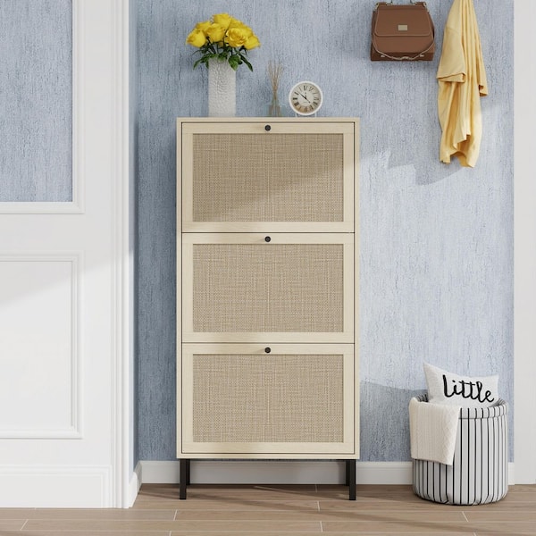 48.98 in.H x 23.62 in.W Wood Rattan 3-Door Particle Board Shoe Storage Cabinet,Freestanding Entryway Storage,for Hallway