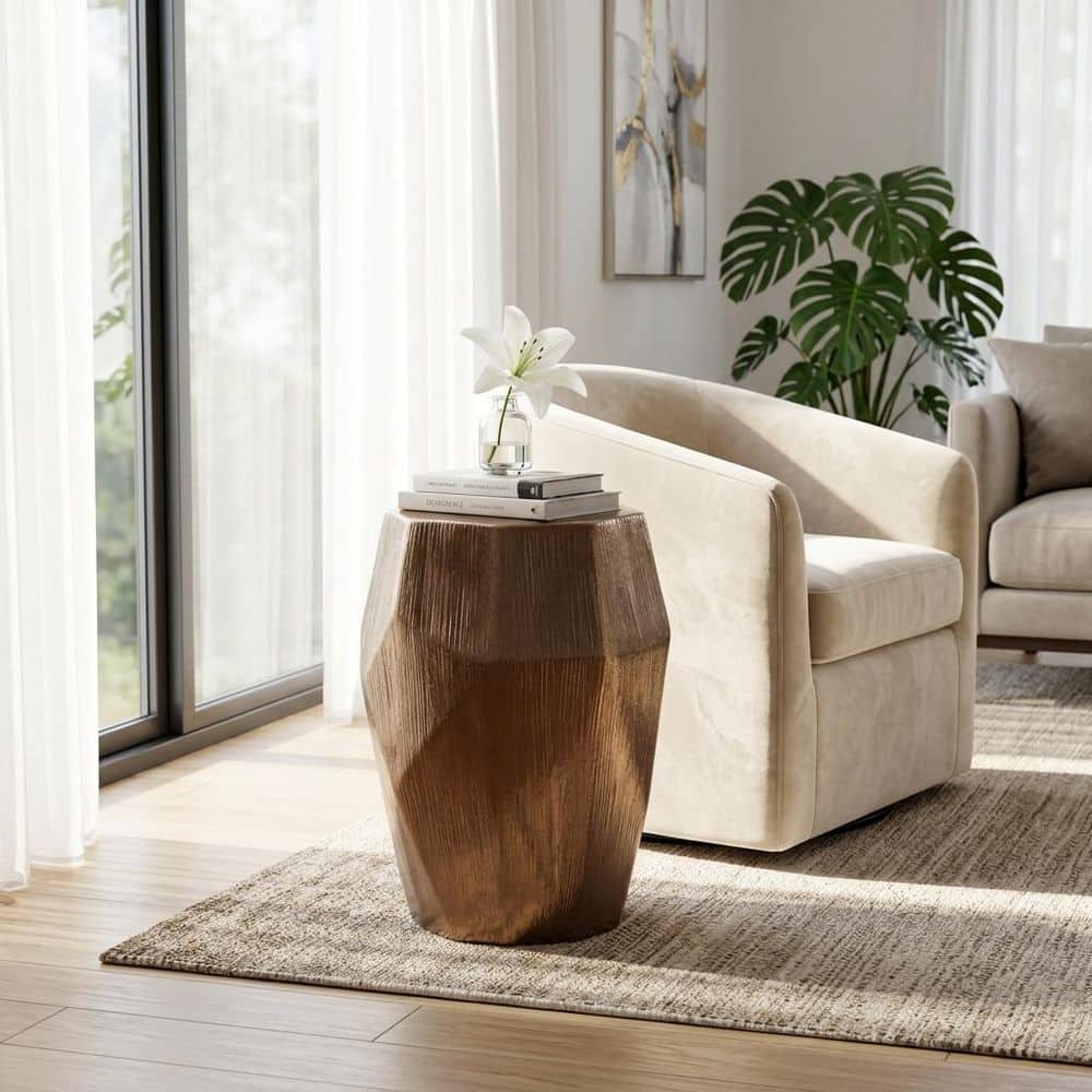Bronze Ceramic Hexagonal Garden Stool 20 in. Faceted Accent Stool