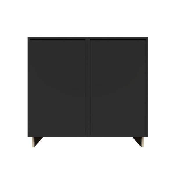 LifeArt Cabinetry Slim Shaker 24 in. Full-Height Door Sink Base Bath Vanity Cabinet without Top in Black Assembled