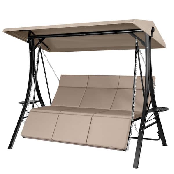 Patiño Resty VIVOHOME 3-Person Steel Metal Patio Swing with Adjustable Canopy ...