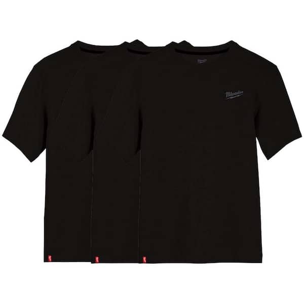 Men's 2X-Large Black Cotton/Polyester Short-Sleeve Hybrid Work T-Shirt (3-Pack)