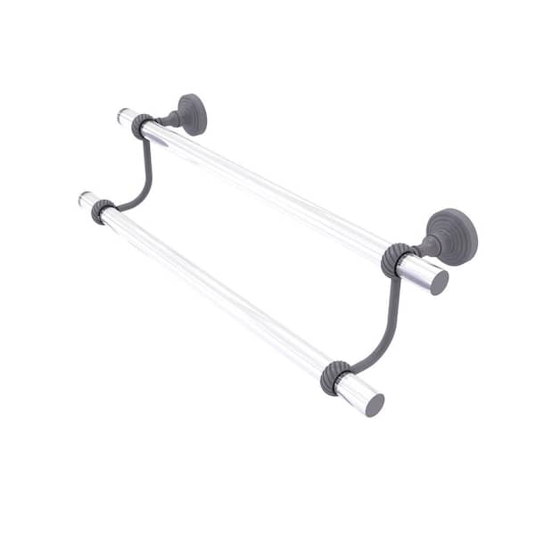 Allied Brass Pacific Grove Collection 30 in. Wall Mounted Double Towel Bar with Twisted Accents in Matte Gray