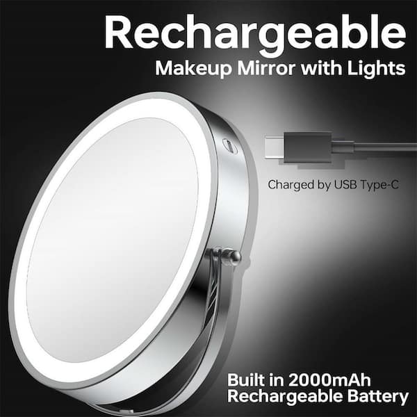 EAKYHOM 8 in. x 8 in. Double-Sided Magnifying Retractable Mirror
