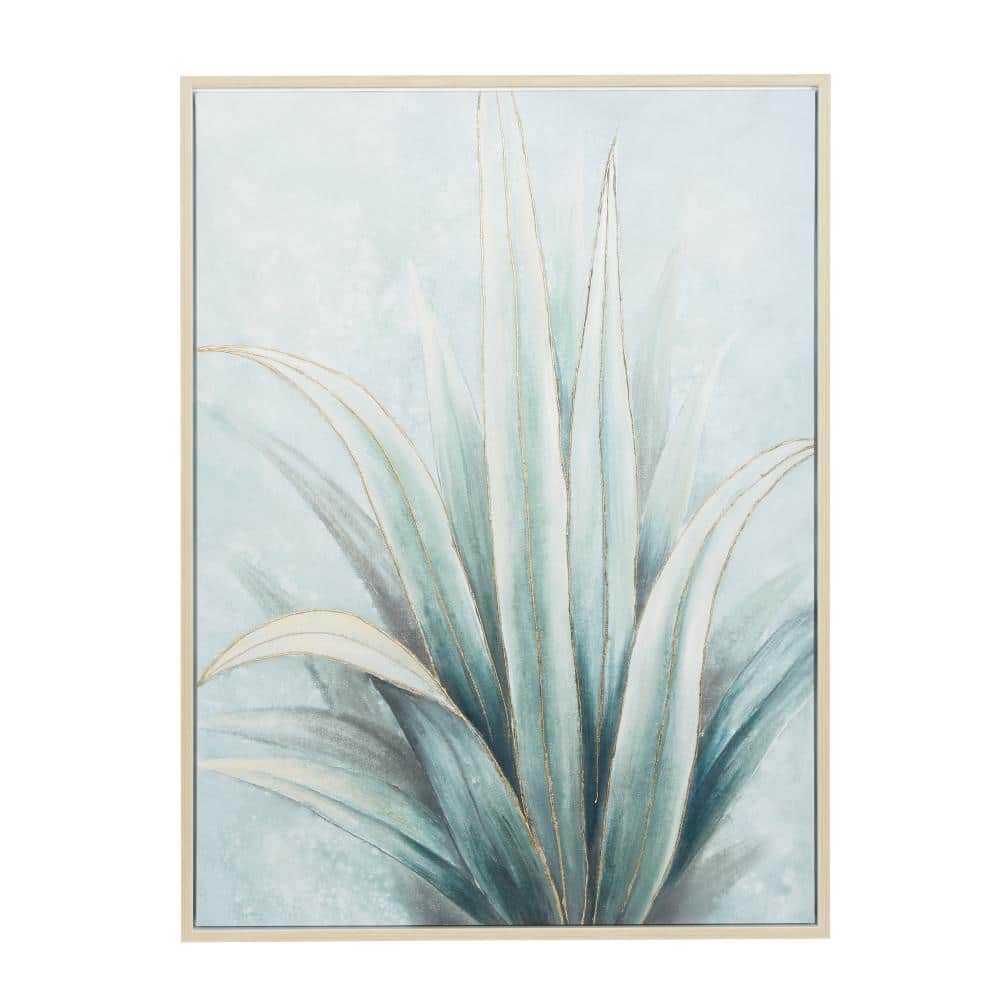 Agave-Inspired Green and Blue Acrylic Canvas Wall Art