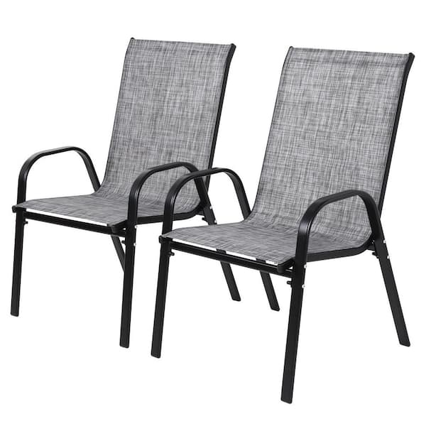 2-Piece Steel Patio Grey Chairs, Outdoor Camping Chairs with Breathable Textilene Fabric With Armrest for Garden Patio