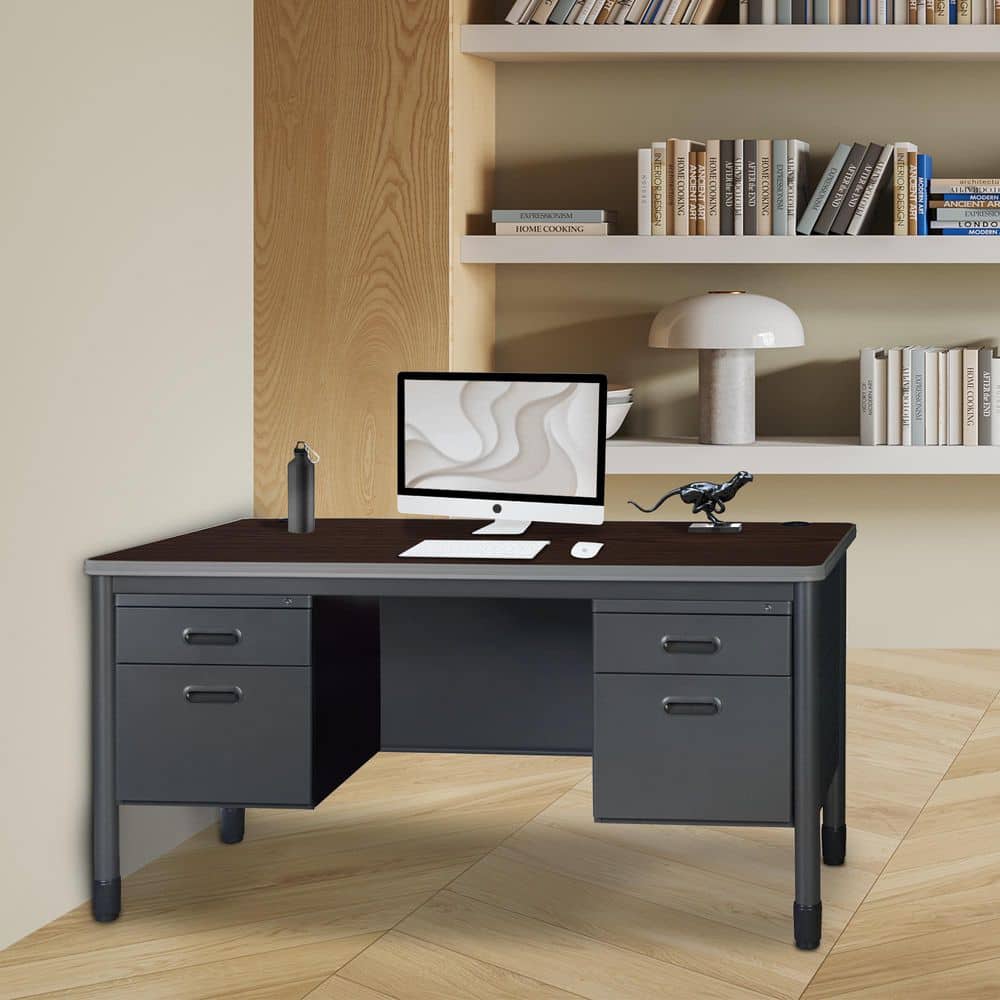 Mesa 60 in. Neo Walnut Steel Double Pedestal Teacher's Office Desk price history on PriceWatchPro