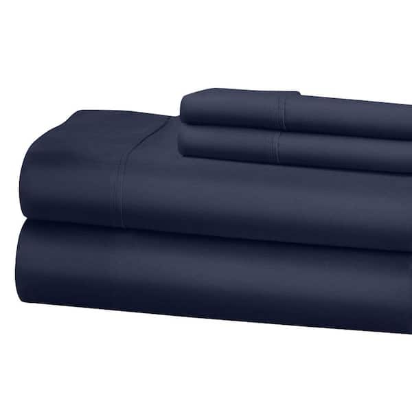 Unbranded 1200 Thread Count Deep Pocket Solid Cotton Sheet Set (King, Navy)