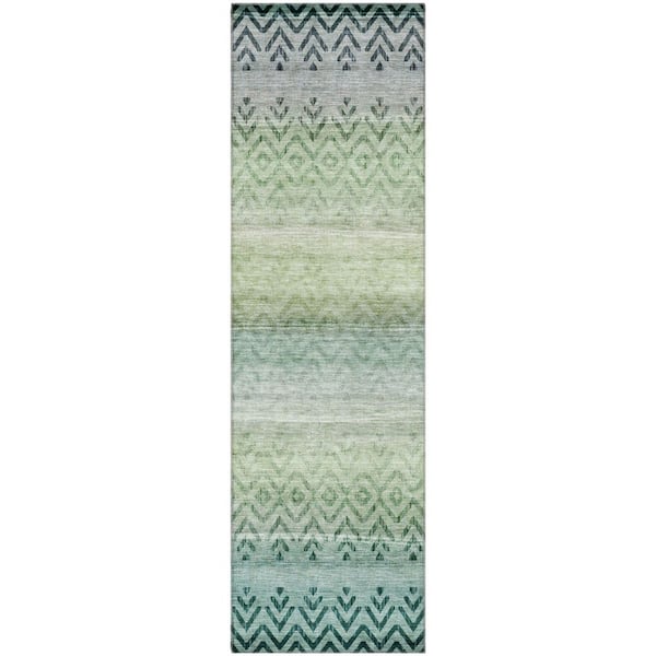 Mayfield Premium Machine Washable Abstract AMF2042 Teal 2 ft. x 7 ft. Runner Rug