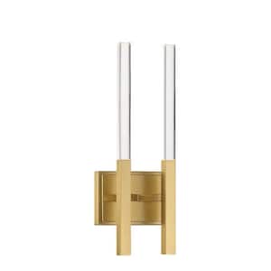 Benicio 2-Light 3.5 in. Brushed Gold Integrated LED Vanity Light Bar with Clear Crystal Shades