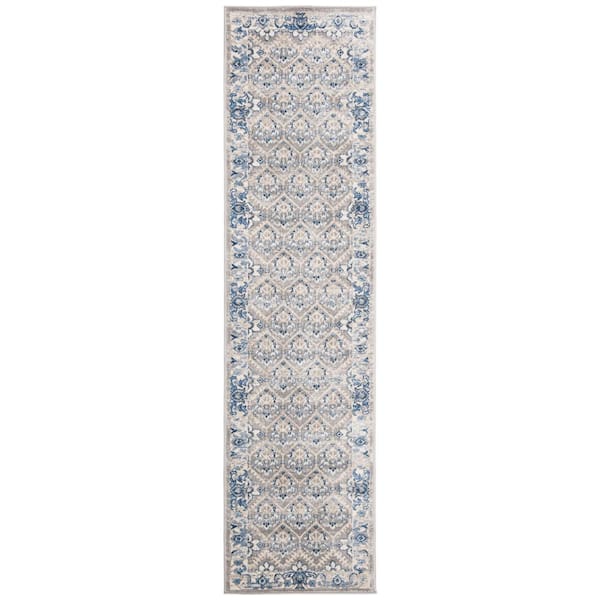 SAFAVIEH Brentwood Light Gray/Blue 2 ft. x 14 ft. Border Geometric Medallion Runner Rug