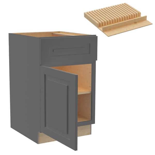 Home Decorators Collection Grayson 21 in. W x 24 in. D x 34.5 in. H Assembled Plywood Base Kitchen Cabinet in Deep Onyx with Knife Block LH