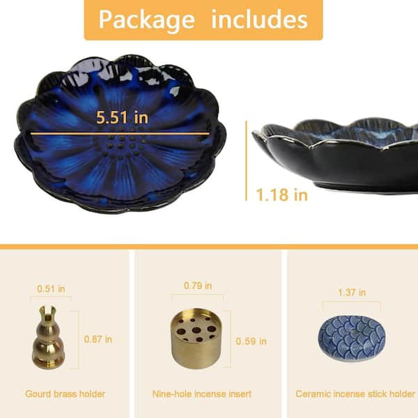 Afoxsos Blue Ceramic Incense Holder with 3-Piece Ash Catcher Set