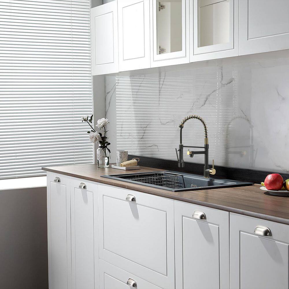 Matte Black and Gold Double Handle Pull Down Kitchen Faucet