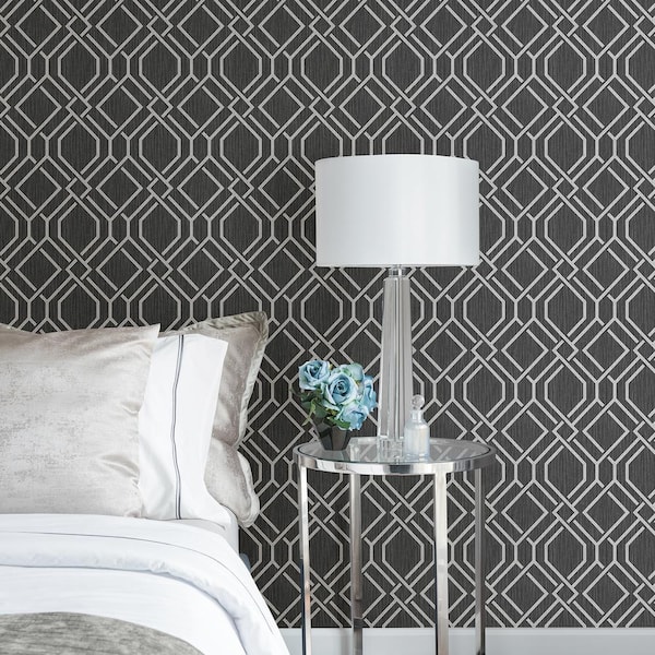 Frege Charcoal Trellis Vinyl Wallpaper Roll