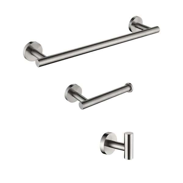 YASINU 3-Piece Bath Hardware Set with 12 in. Towel Bar, Toilet Paper Holder and Towel Hook in Brushed Nickel