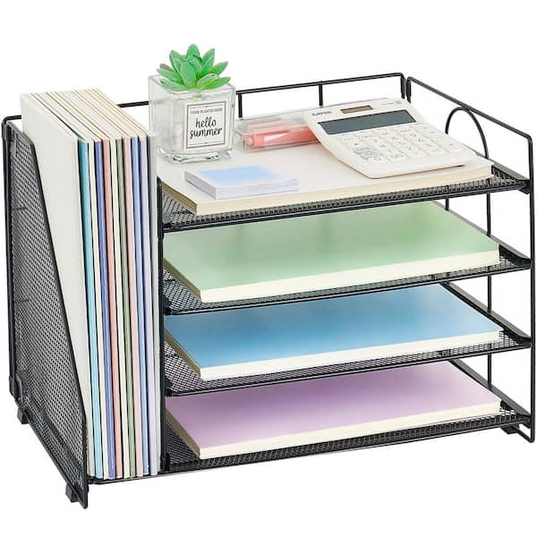 9.4 in. x 15 in. Black Desk Organizers and Accessories, 4-Tier Paper Letter Tray File Organizer, Office Desk Accessories