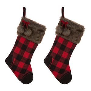 2-Pack 21 in. H Fur Black/Red Buffalo Plaid Stocking