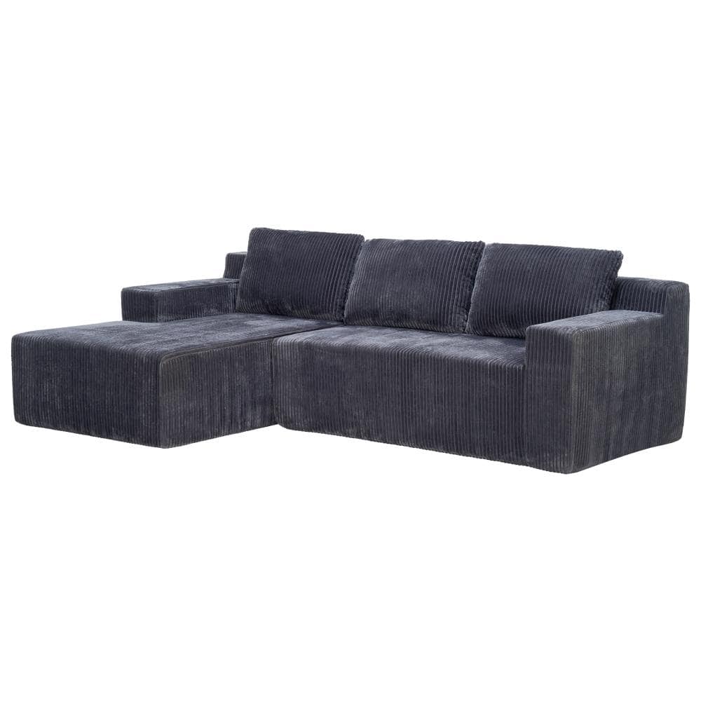 96 in. L-Shape 2-piece Corduroy Modular Sectional Sofa with Ottoman in Dark Grey durable construction price history on PriceWatchPro
