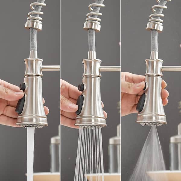 Single-Handle Brushed Nickel 16.7 in. H Pull Down Sprayer Kitchen Faucet with 360 Degree Spout Swivel