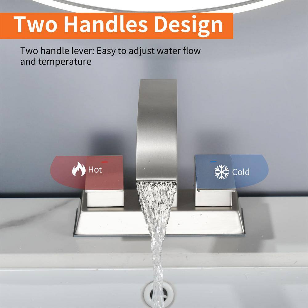 Brushed Nickel Double Handle Waterfall Bathroom Faucet with Pop-Up Drain