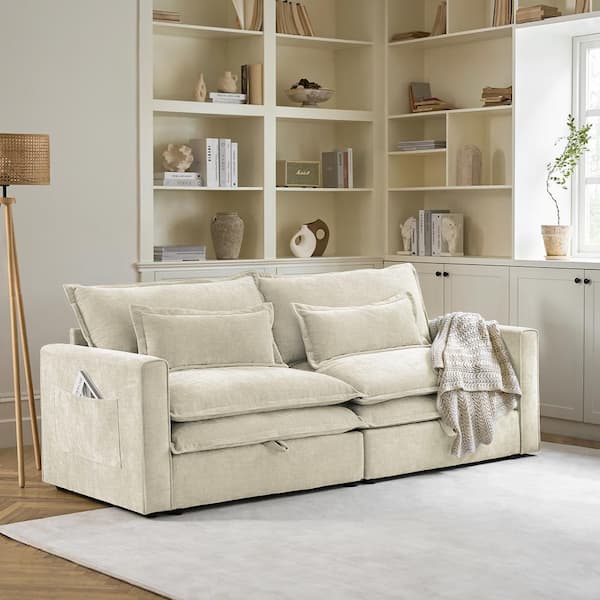 JAYDEN CREATION Aprea 87 in. Square Arm Polyester Rectangle Sofa in Beige