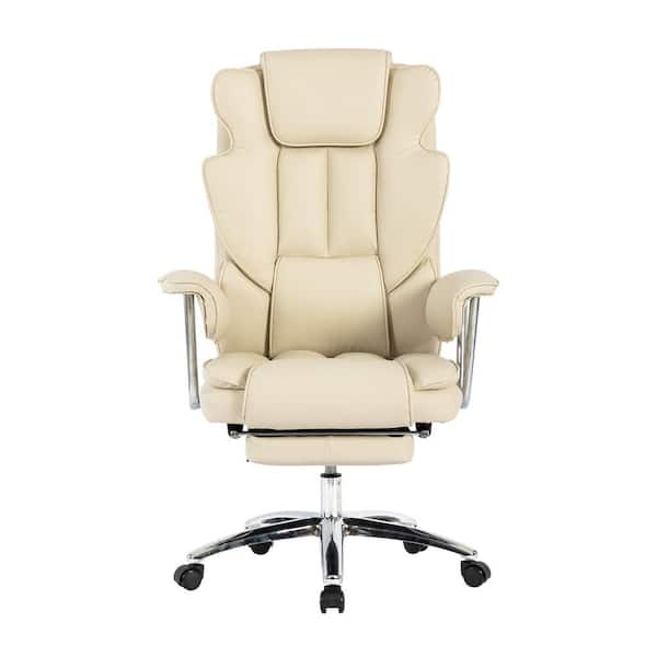 CSC DECOR INC Leather Reclining Ergonomic Office Chair Computer Chair High Back Lumbar Support Executive Chair with Footrest in Beige