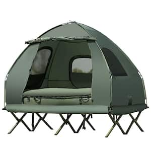 2-Person Polyester Foldable Outdoor Camping Tent Cot with Air Mattress and Sleeping Bag