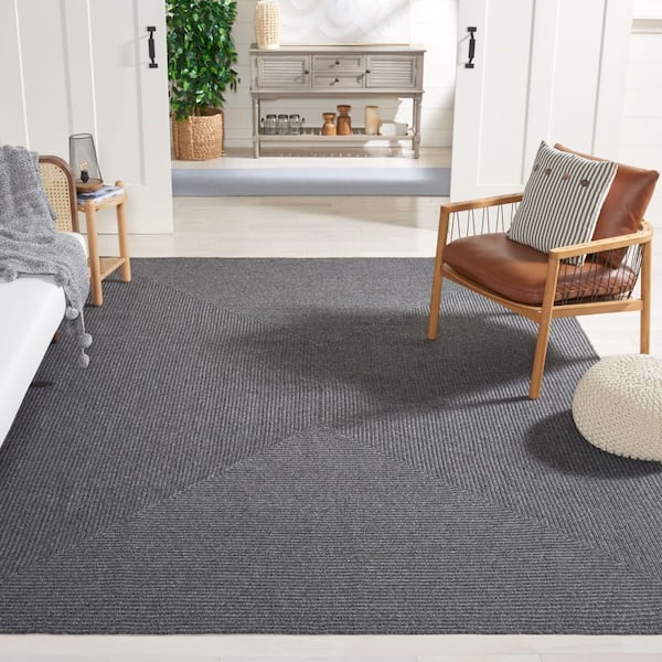 Braided Black 8 ft. x 10 ft. Machine Washable Concentric Woven Area Rug