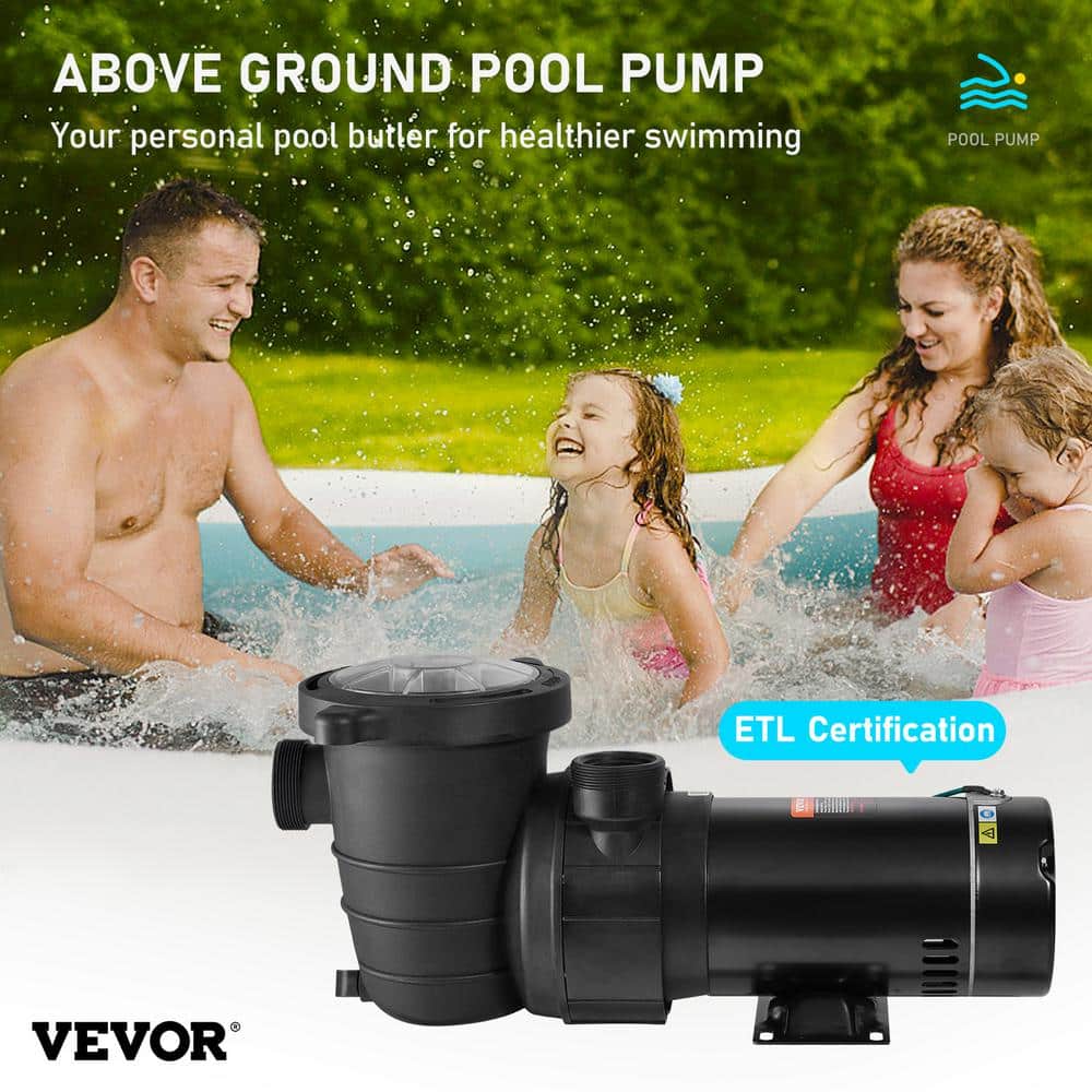 VEVOR Black 2-HP Copper Motor Swimming Pool Pump
