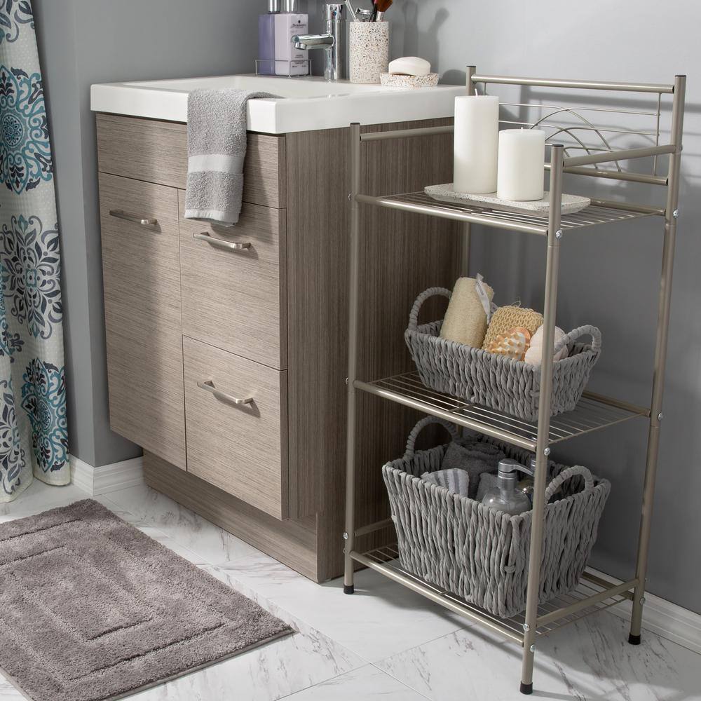 Satin Nickel 3-Tier Free Standing Bathroom Storage Rack