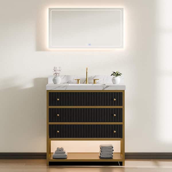 Wilton 36 in. Single Sink Freestanding Black Bath Vanity with White Culture Marble Top Assembled
