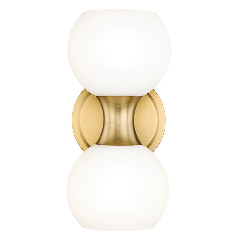 Artemis 6.5 in. 2 Light Modern Gold Wall Sconce Light with Matte Opal Glass