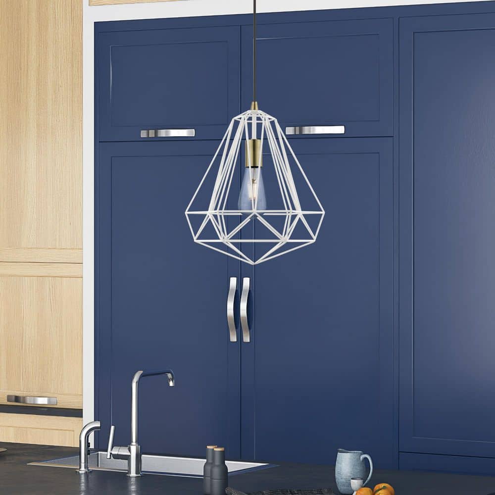 Knox Mini Pendant in Textured White with Antique Brass Accents