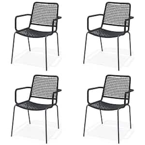 Danube Black Stacking Metal Outdoor Dining Chair (4-Pack)
