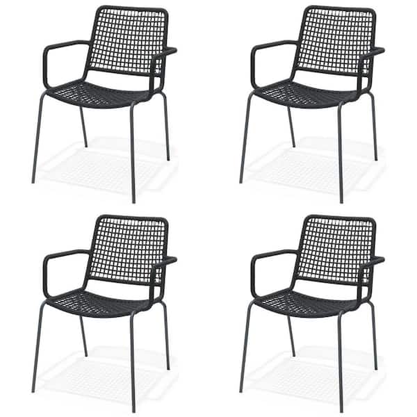Amazonia Danube Black Stacking Metal Outdoor Dining Chair (4-Pack)