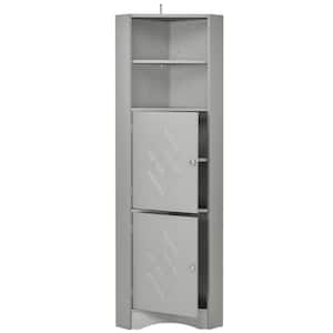 17 in. W x 12.8 in. D x 61 in. H Gray Freestanding Linen Cabinet with Doors and Adjustable Shelves