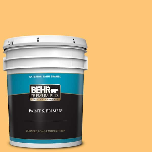 BEHR PREMIUM PLUS 5 gal. #BIC-42 Liquid Gold Satin Enamel Exterior Paint & Primer