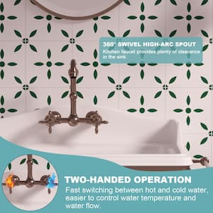 Bathroom Faucets - Solid Brass Wall Mount Bathroom Sink Faucet with 2 Cross Handles, Antique Copper - AK41718N1