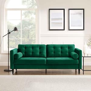 Kaci 79.1 in. W Square Arm Velvet Mid-Century 3-Seat Straight Sofa with Solid wood Legs in Green