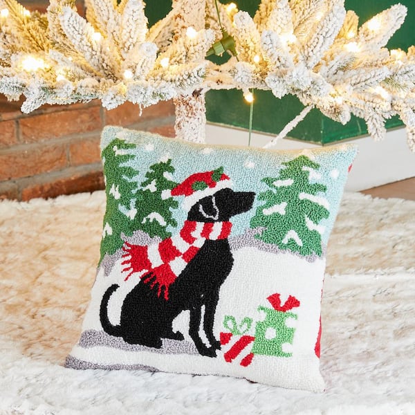 Glitzhome 14 in. L Hooked Christmas Dog Pillow 2004800023 - The Home Depot