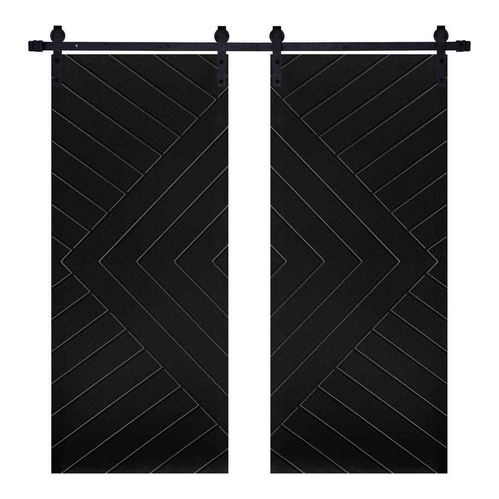 Double 24 inch Modern Chevron Designed 48 in. x 84 in. Panel Black Painted MDF Sliding Barn Door with Hardware Kit -  AIOPOP HOME, MC0184X48DBL