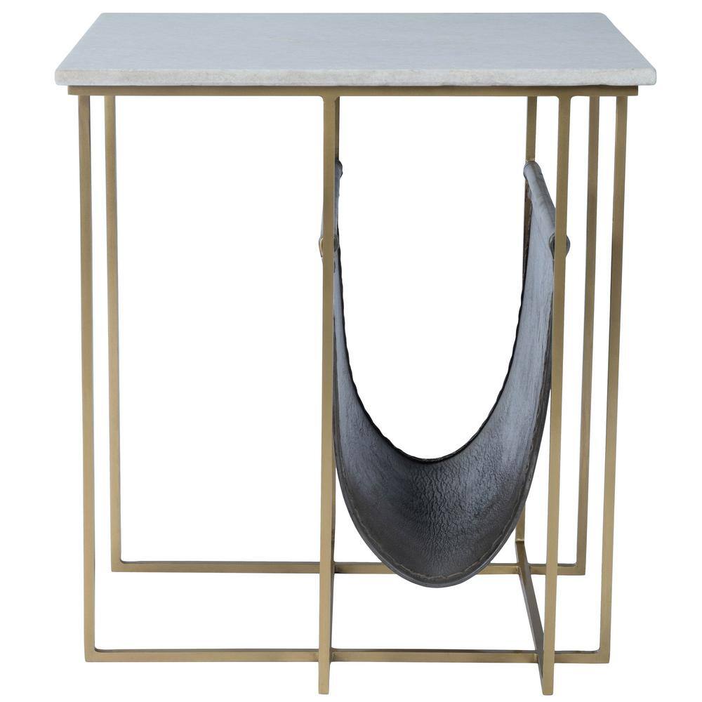 Stephanik White Marble and Leather Magazine Table