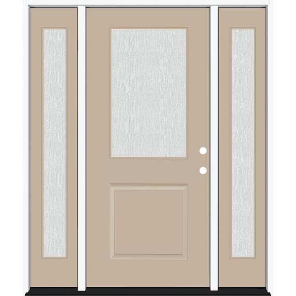 Steves & Sons Legacy 64 in. x 80 in. 1/2 Lite Rain Glass LHIS Primed Sandstone Finish Fiberglass Prehung Front Door w/Dbl 12 in. SL