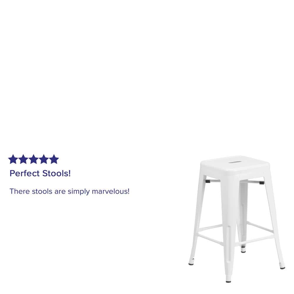 24" High Backless White Metal Indoor-Outdoor Counter Stool